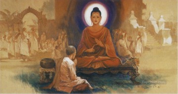 buddha Painting - maha pajapati gotami requesting for permission from the buddha to establish the order of nuns Buddhism